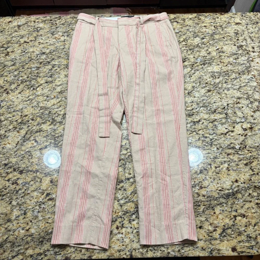 Banana Republic Avery Striped Tailored Trousers Tan Red Size 2 Womens Pants ws